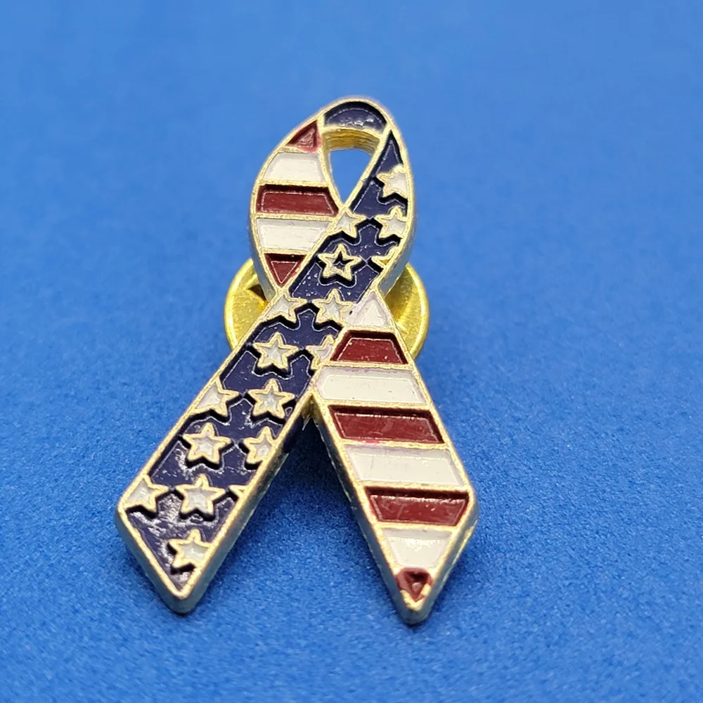 Vintage Stars and Stripes USA Flag Ribbon Traditional Gold Lapel Hat Pin